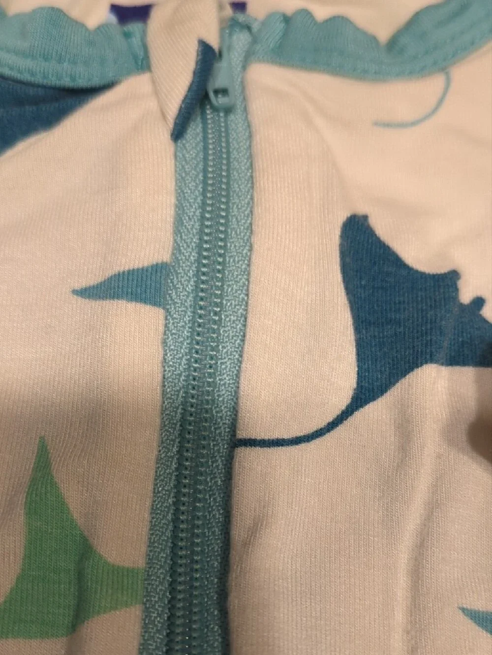 Kickee Pants White Footie Pajamas with Blue and Aqua Manta Ray Print
